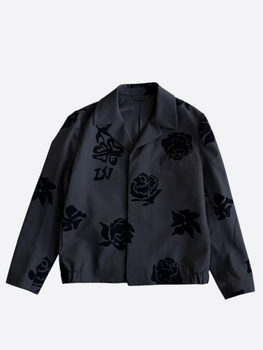 Louis Vuitton Black Flocked Floral Blouson Jacket